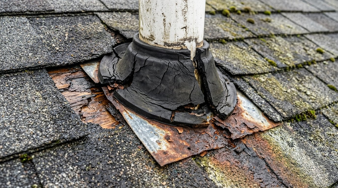 Detailed technical diagram showing 10 common roof leak failure zones
