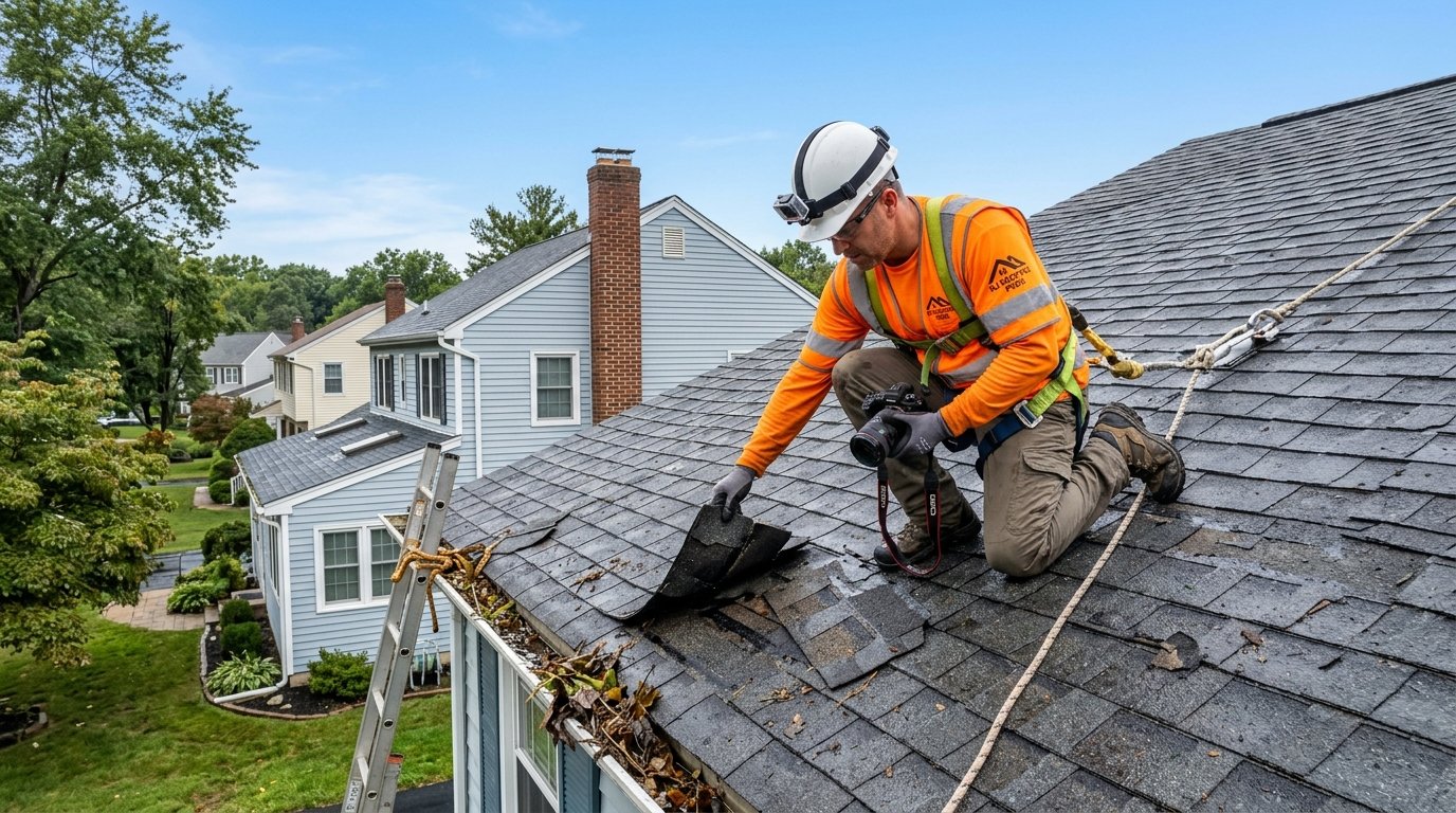 Post-storm roof assessment protocol showing safe ground and attic inspection