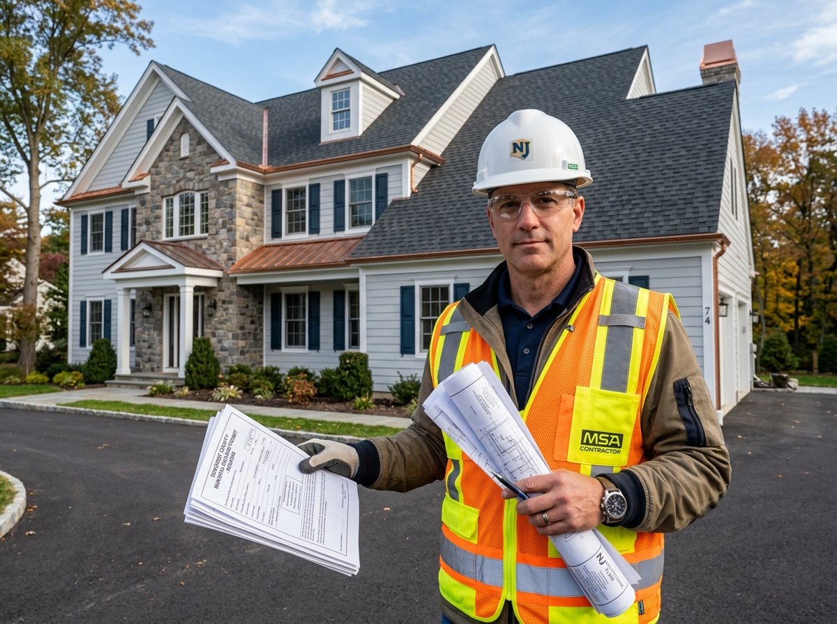 Contractor reviewing commercial roofing permit in Bridgewater NJ