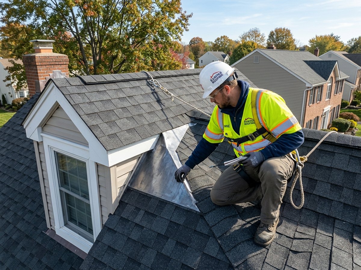 Roofing crew installing synthetic underlayment on a home in Raritan NJ