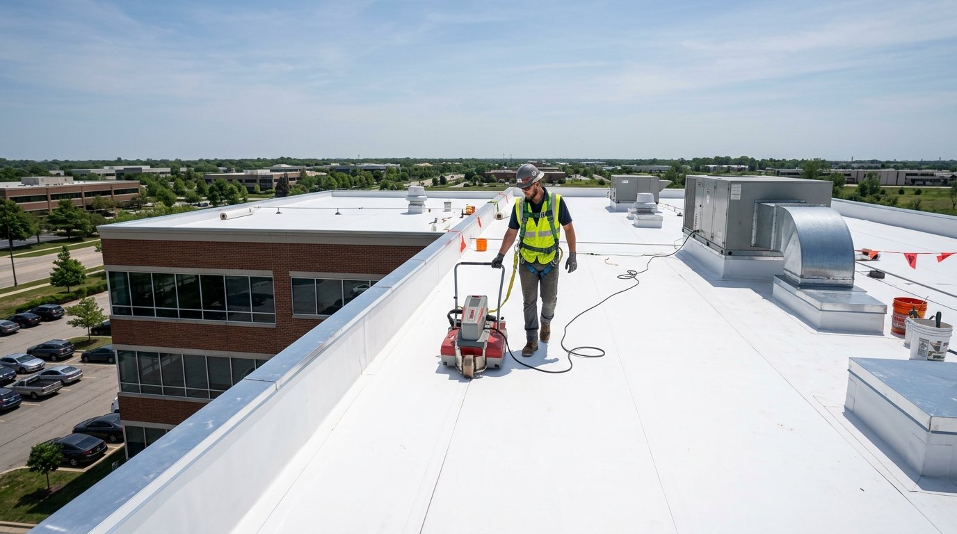 Commercial flat roof TPO membrane conversion in Raritan, NJ
